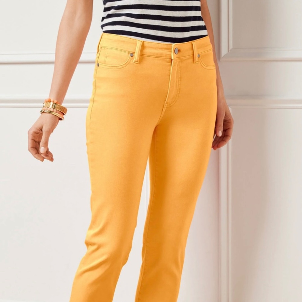 EUC. Nanette Lepore {Anthro} Yellow Slim Ankle Distressed Denim Jeans | Medium 8